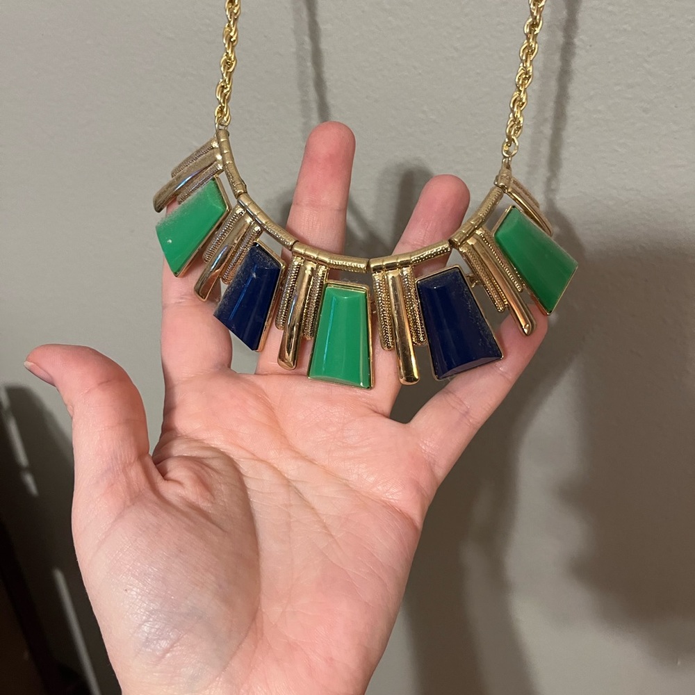 Gold, blue and green necklace